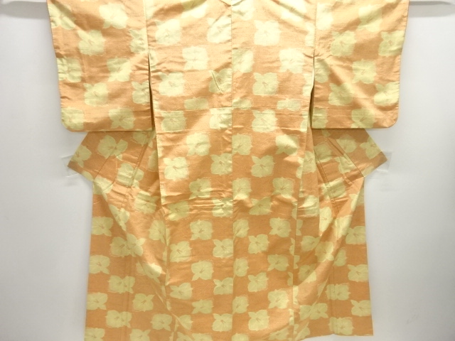 アンティーク　花模様織り出し十日町紬着物